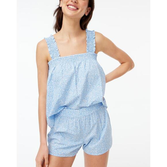 J. Crew Smocked Tank Pajama Set Soft Cornflower White Womens 2XL Sleepwear XXL - Picture 1 of 9